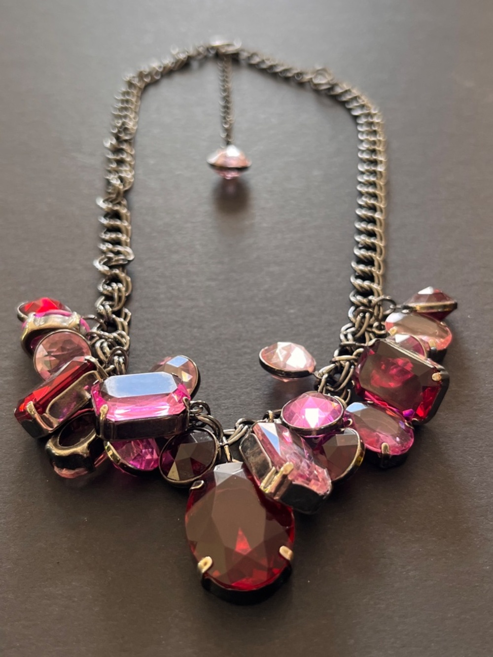 Pink & Ruby Red Rhinestone Statement Bib Necklace - Picture 9 of 12